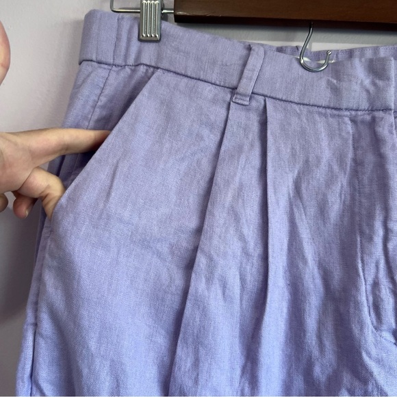 NWT ABERCROMBIE & FITCH PLEATED PURPLE LINEN WIDE LEG ELASTIC TROUSER LARGE - Picture 5 of 11